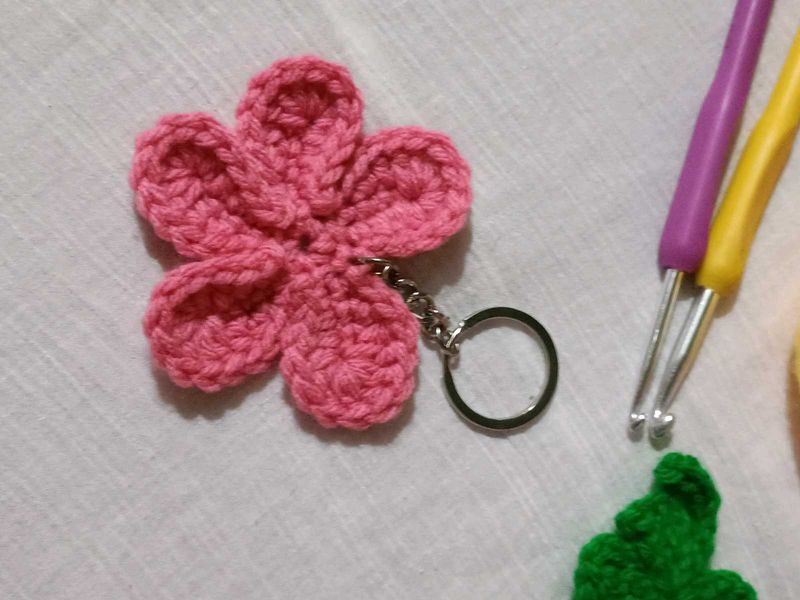 Pink and brown Flower Keychain