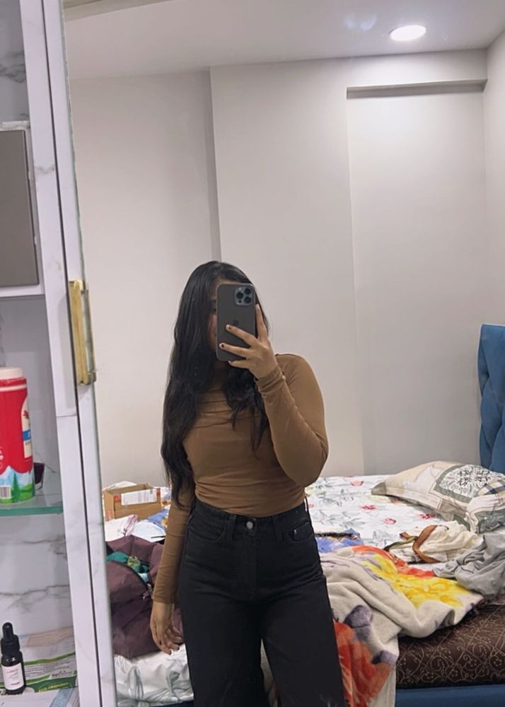 Brown Long Sleeve Mesh Top