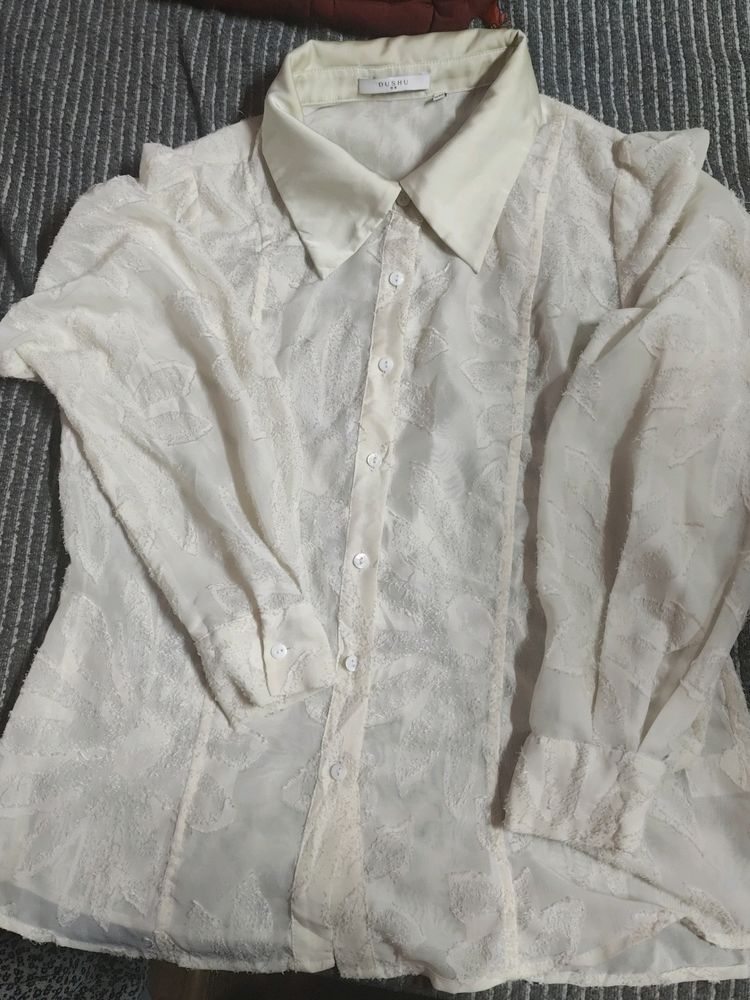 Cream Shirt With Flower Print