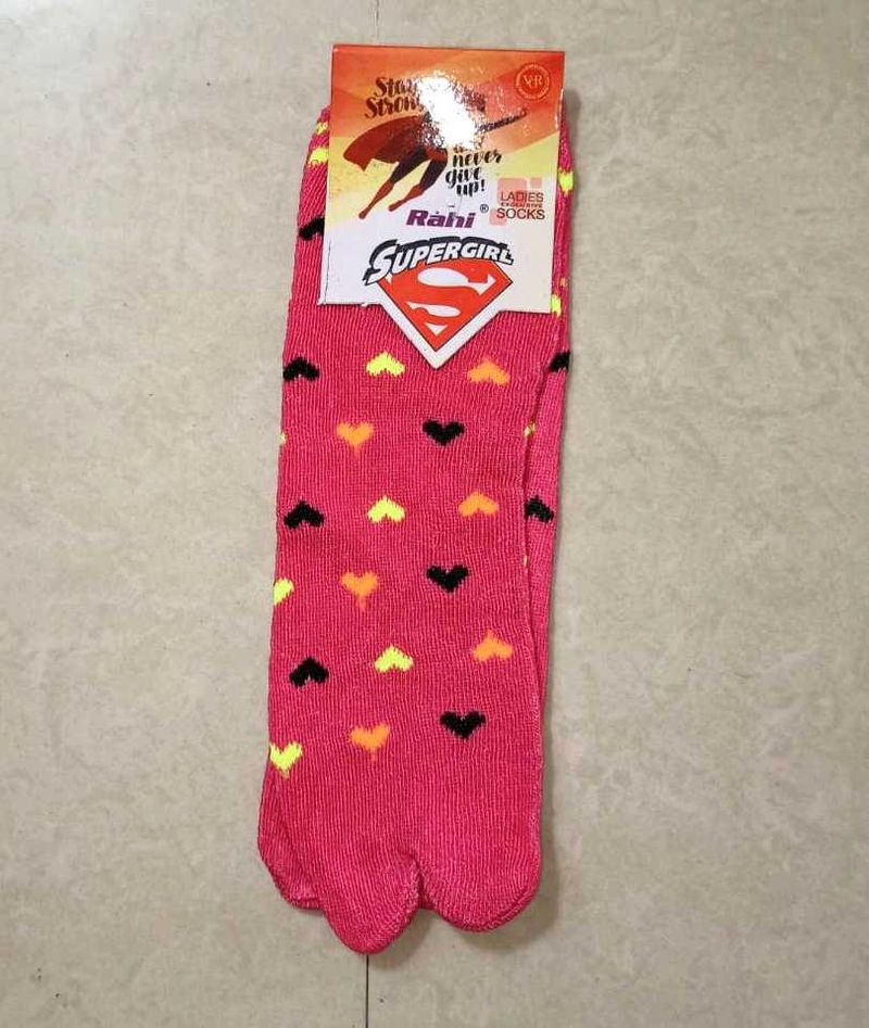Dark Pink Socks Heart Print