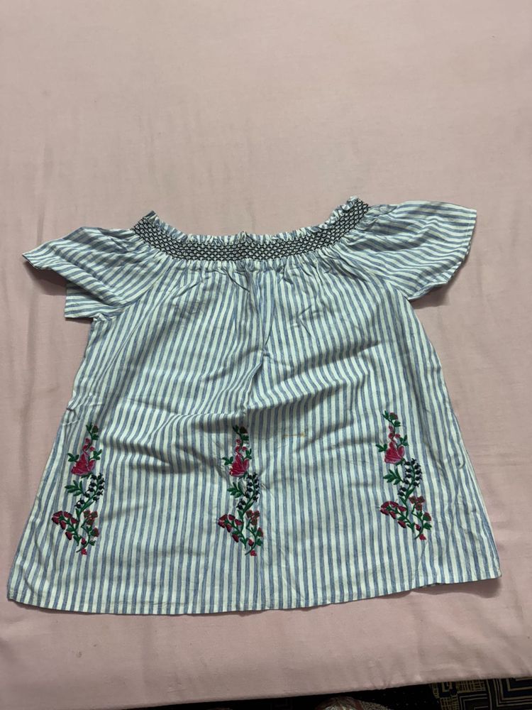 Striped Floral Off-Shoulder Top