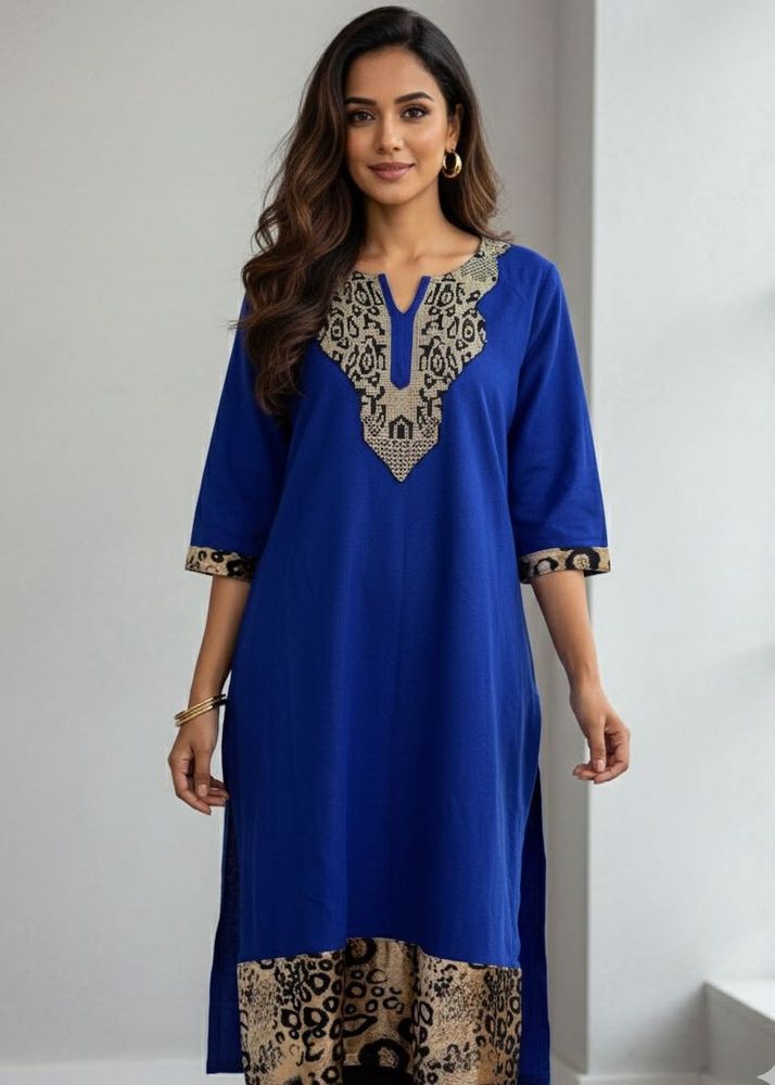 Woolen Blue Embroidered Kurta