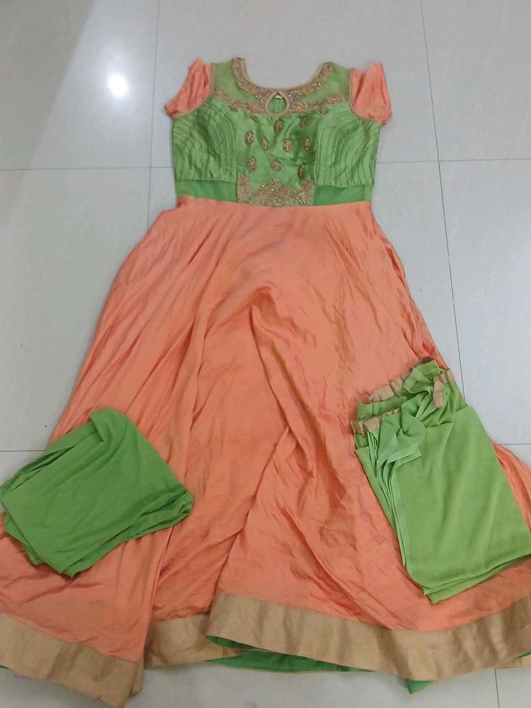 Peach &amp; Green Anarkali Dress
