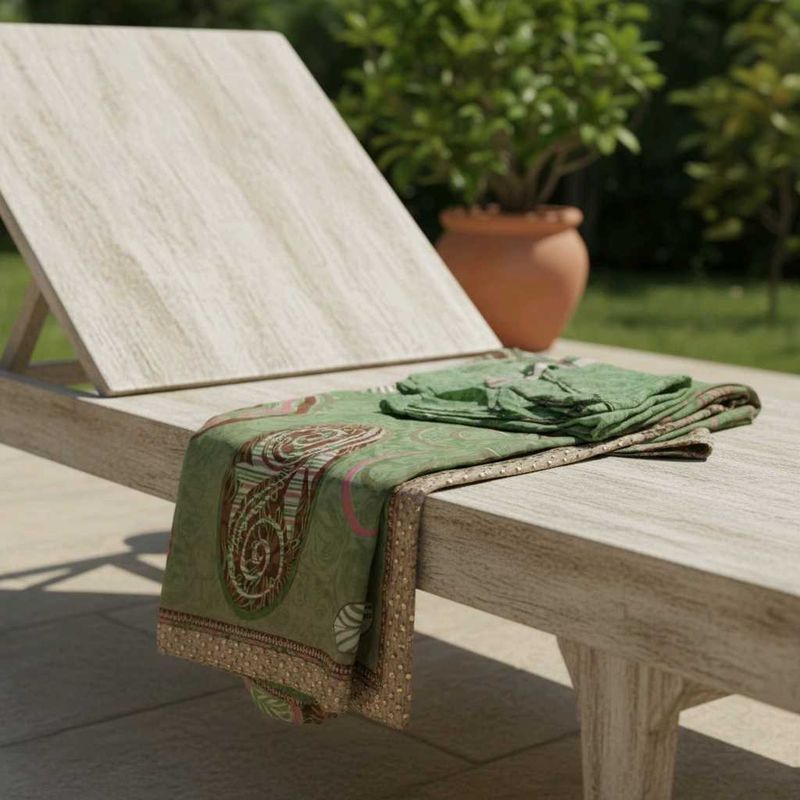 Elegant Green Printed Saree with blouse piece not