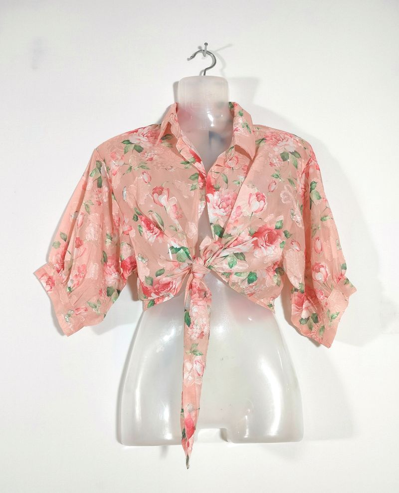 Peach Floral Print Overcoats (Women&#39;s)