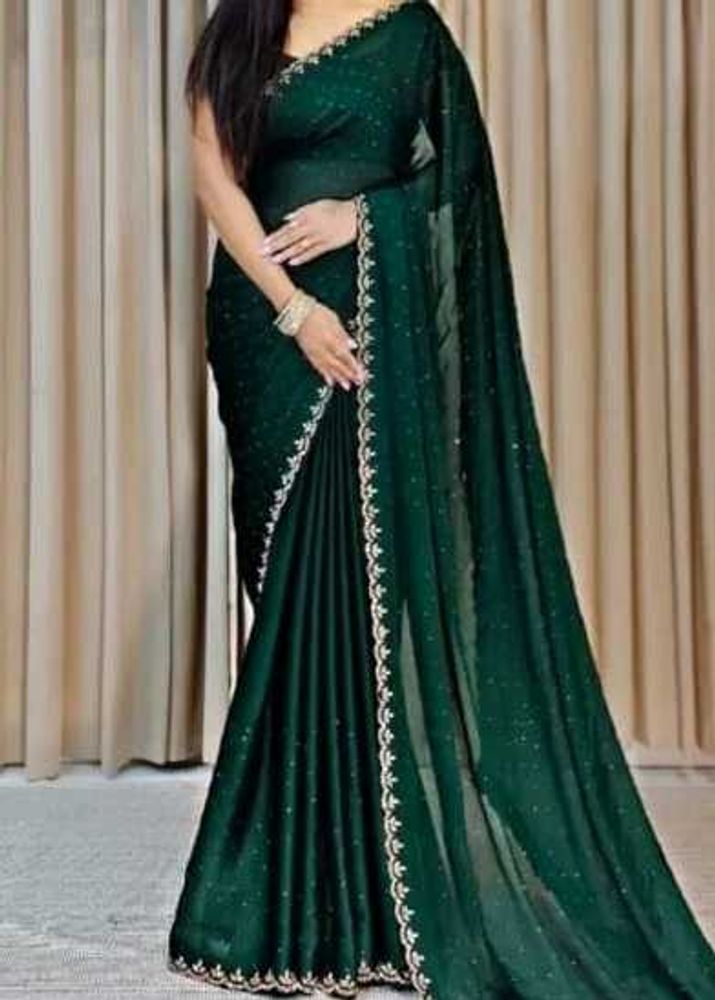 New Elegant Green Saree with attached blouse piece