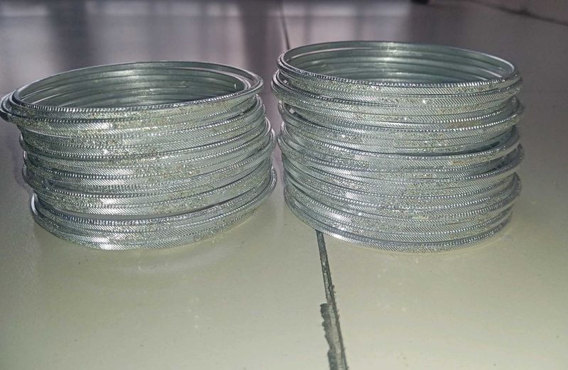 Silver Bangles - Set of 2 Stacks