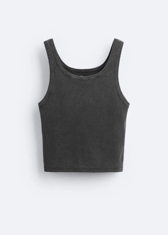 Gray Ribbed Tank Top