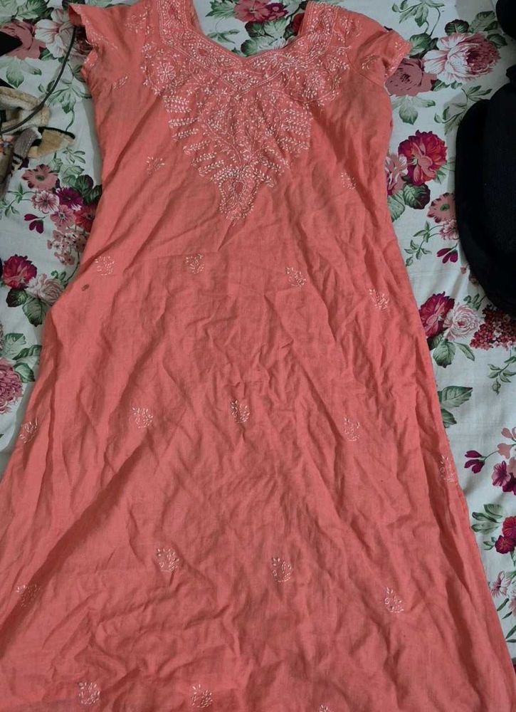 Peach Embroidered Kurta