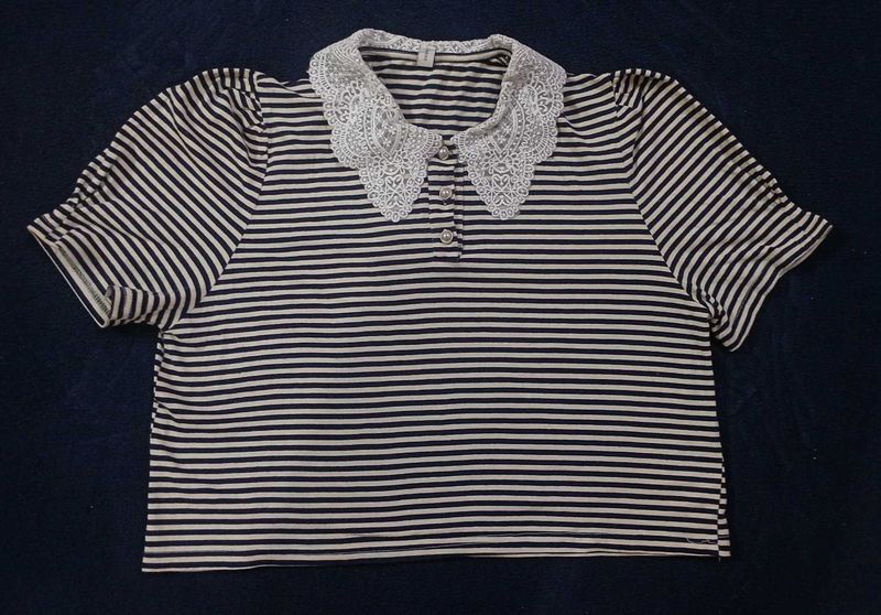 Striped Top with Lace Collar