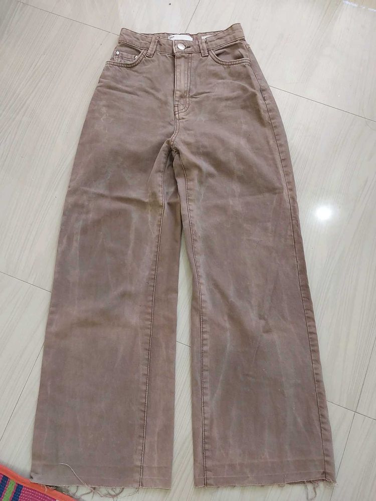 Washed Brown Straight Pants