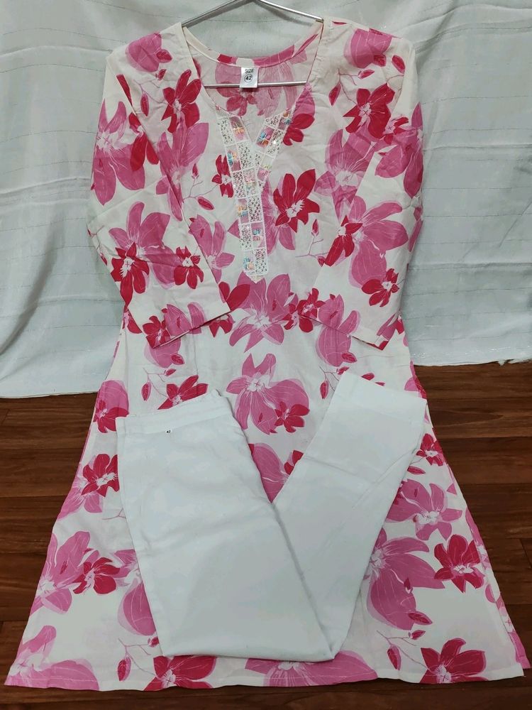 Floral White Kurta Set