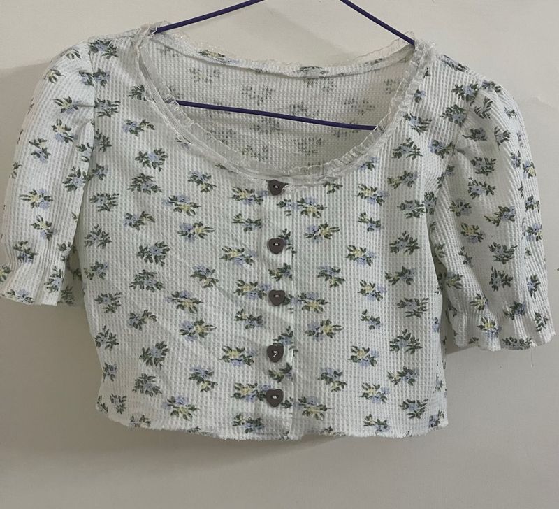 Floral Button-Down Crop Top