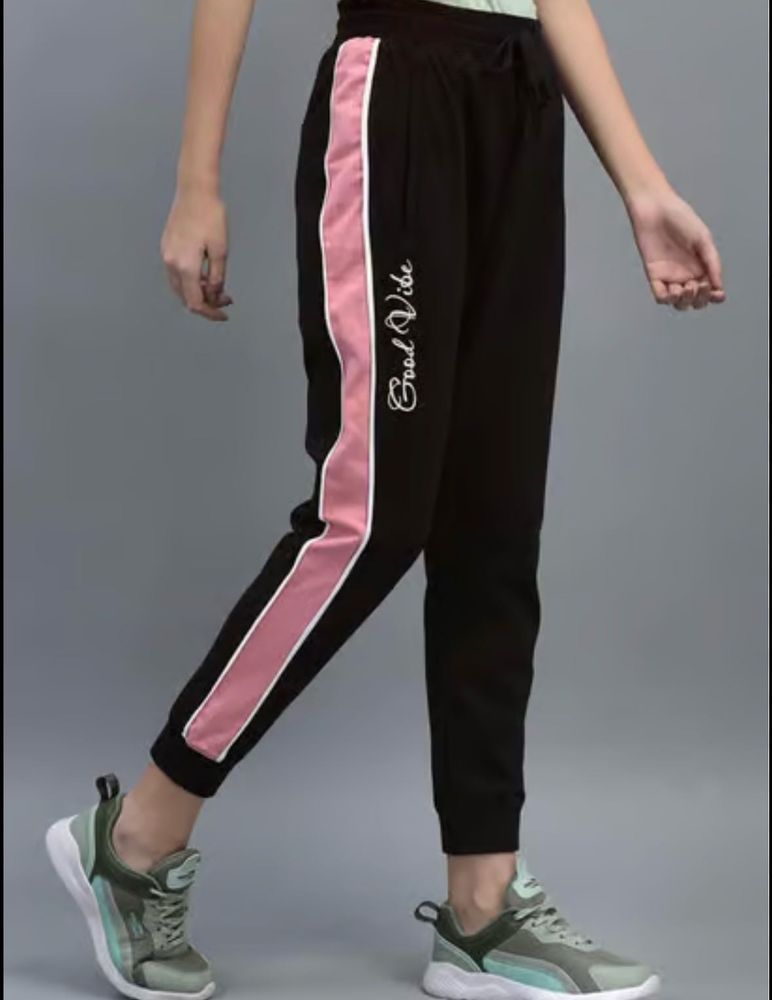 Stylish Black Joggers with Pink Stripe