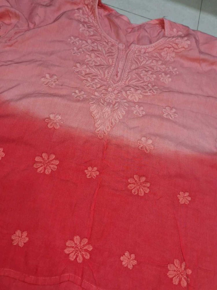 Peach Embroidered Kurta