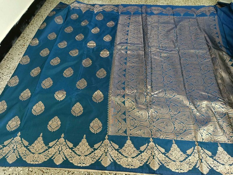 New peacock blue semi silk saree