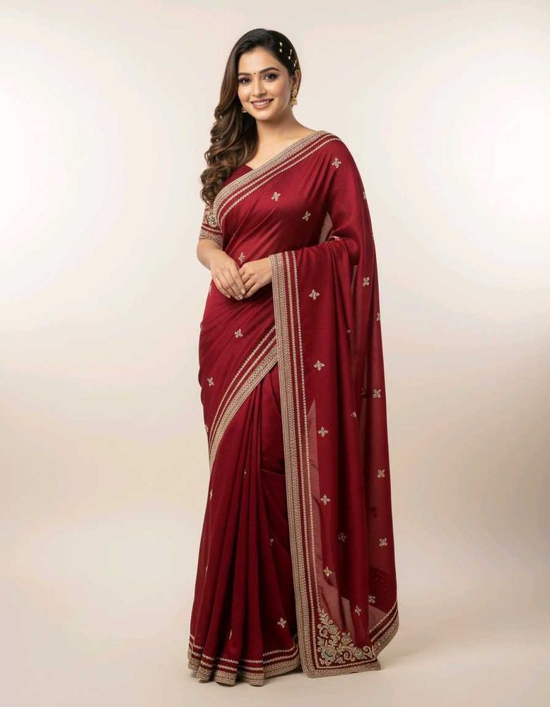 Elegant Maroon Embroidered Saree