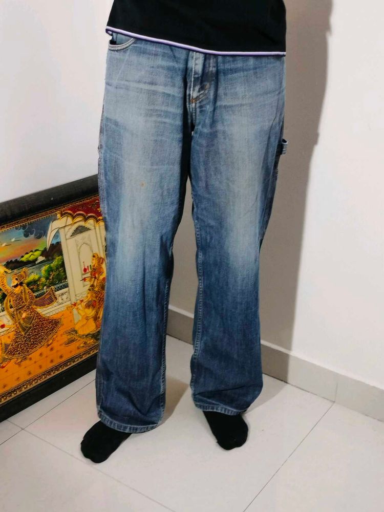 Blue Cargo-Baggy Denim Jeans
