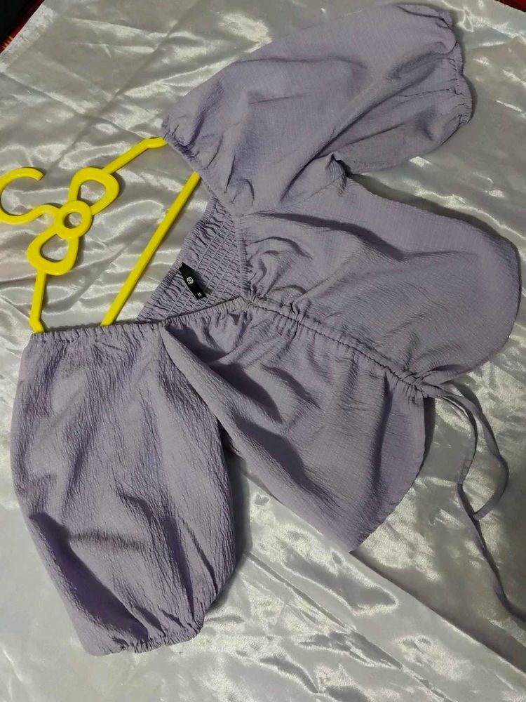 Lilac Puff Sleeve Crop Top