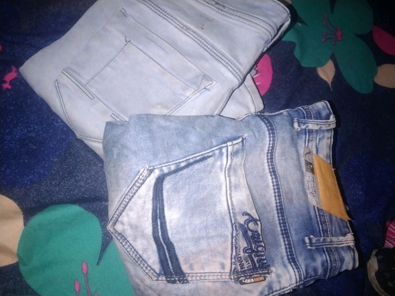 Denim Jeans One Is Slit Cut