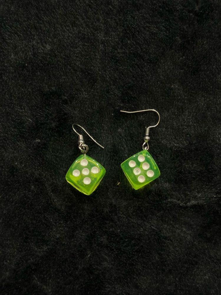 Neon Green Dice Earrings