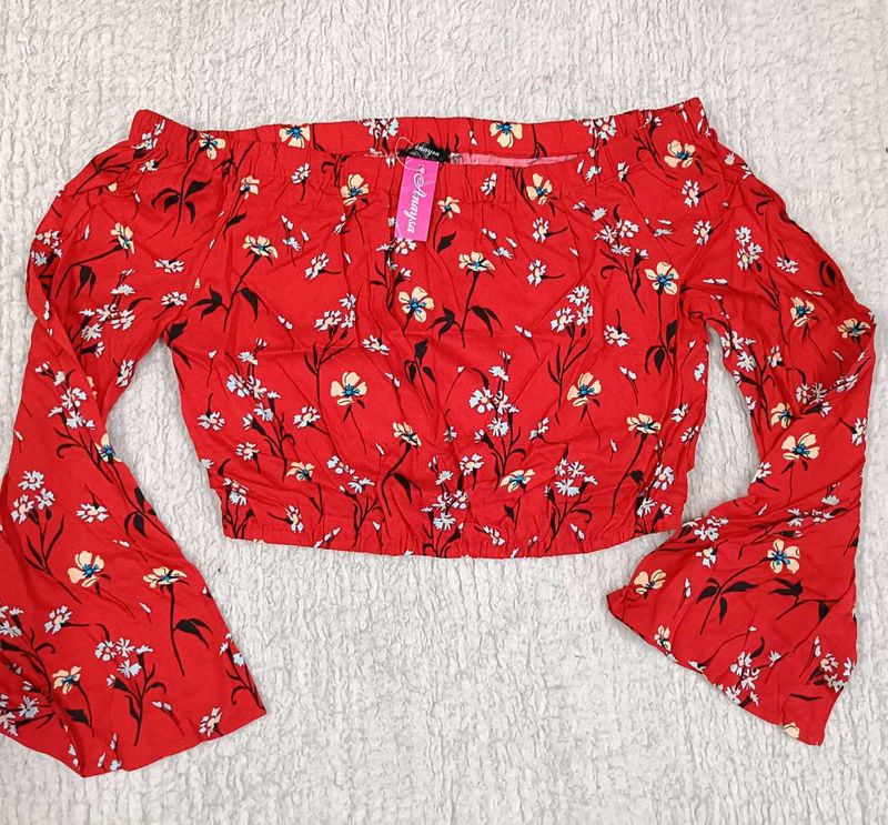 Red Floral Off-Shoulder Top