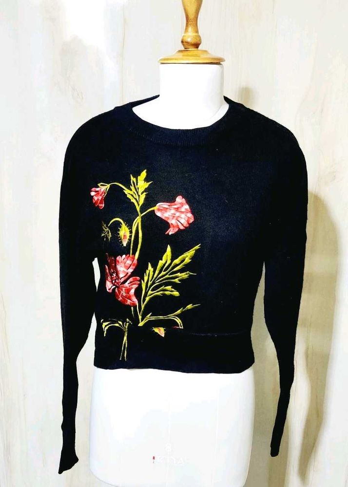 Embroider Floral Black Sweater size-36-38