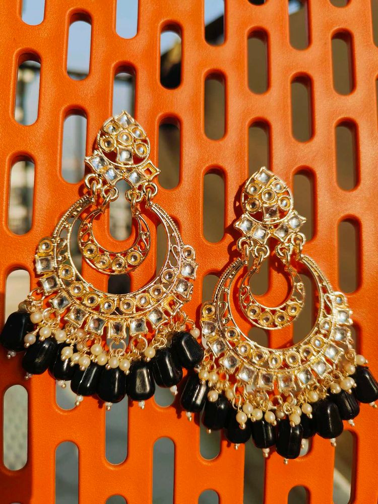 Gold Plated Black Long Earrings 💫