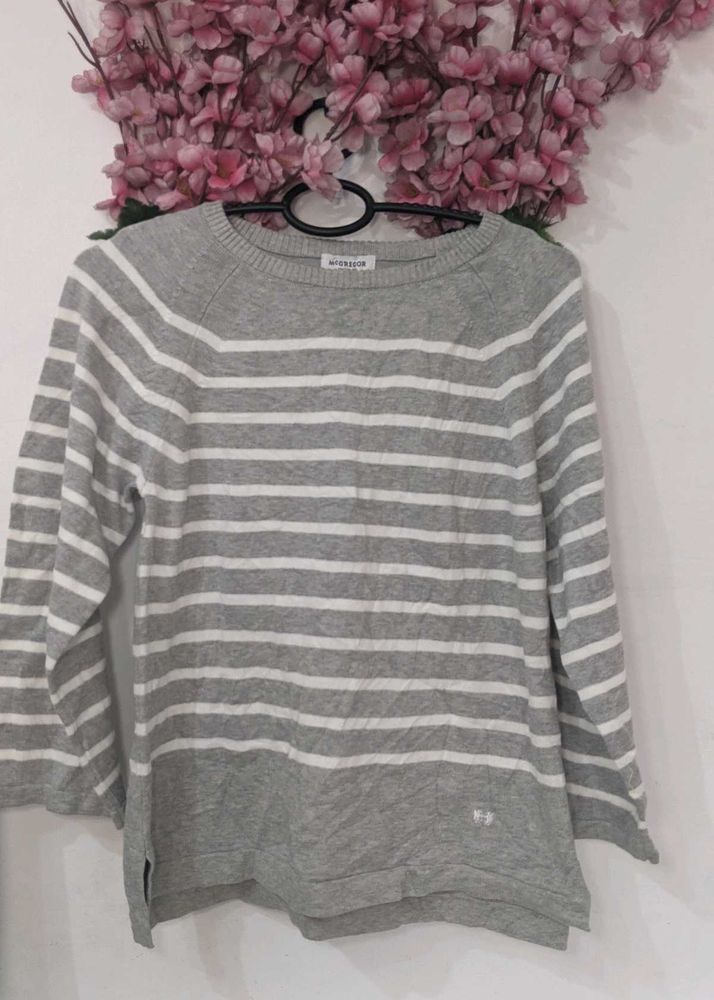 Silver And Grey Lining Thin Woolen Top