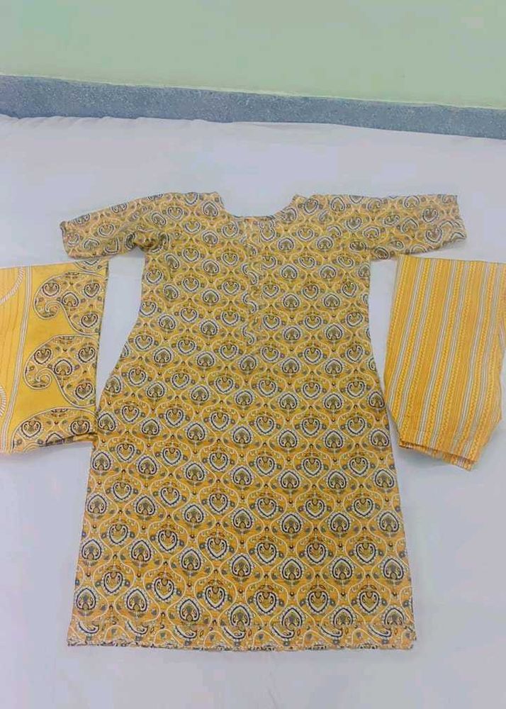 Yellow Printed Kurta Set