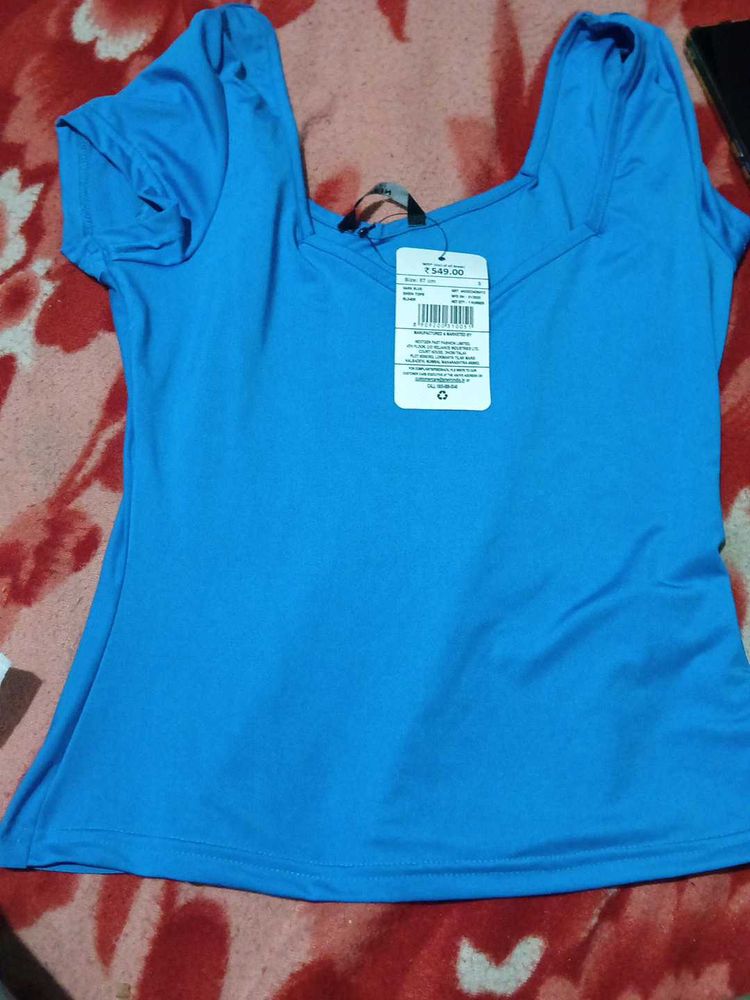 Blue Square Neck Top