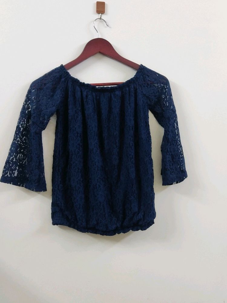 Navy Lace Top