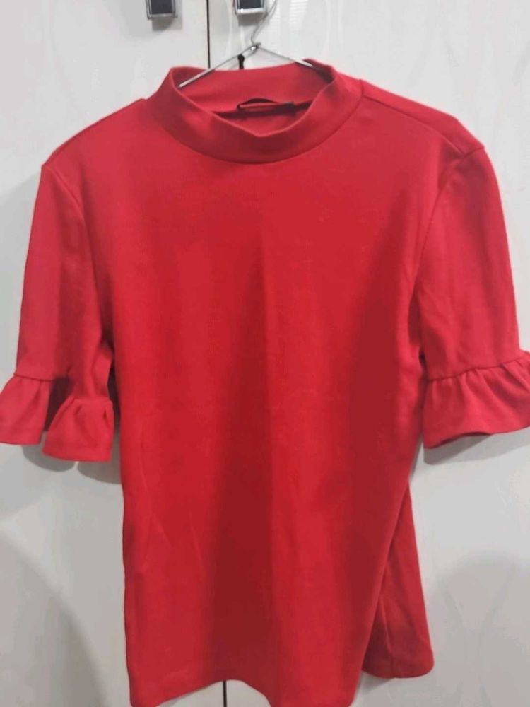 Red Ruffle Sleeve Top