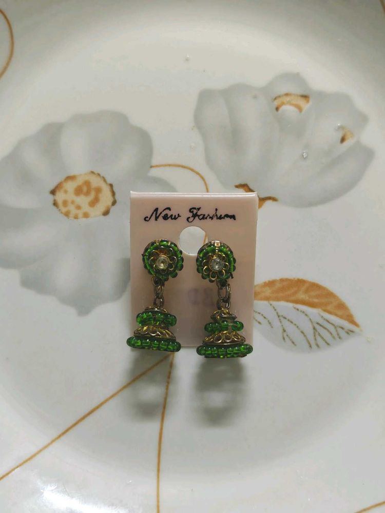 Green Jhumka Earrings