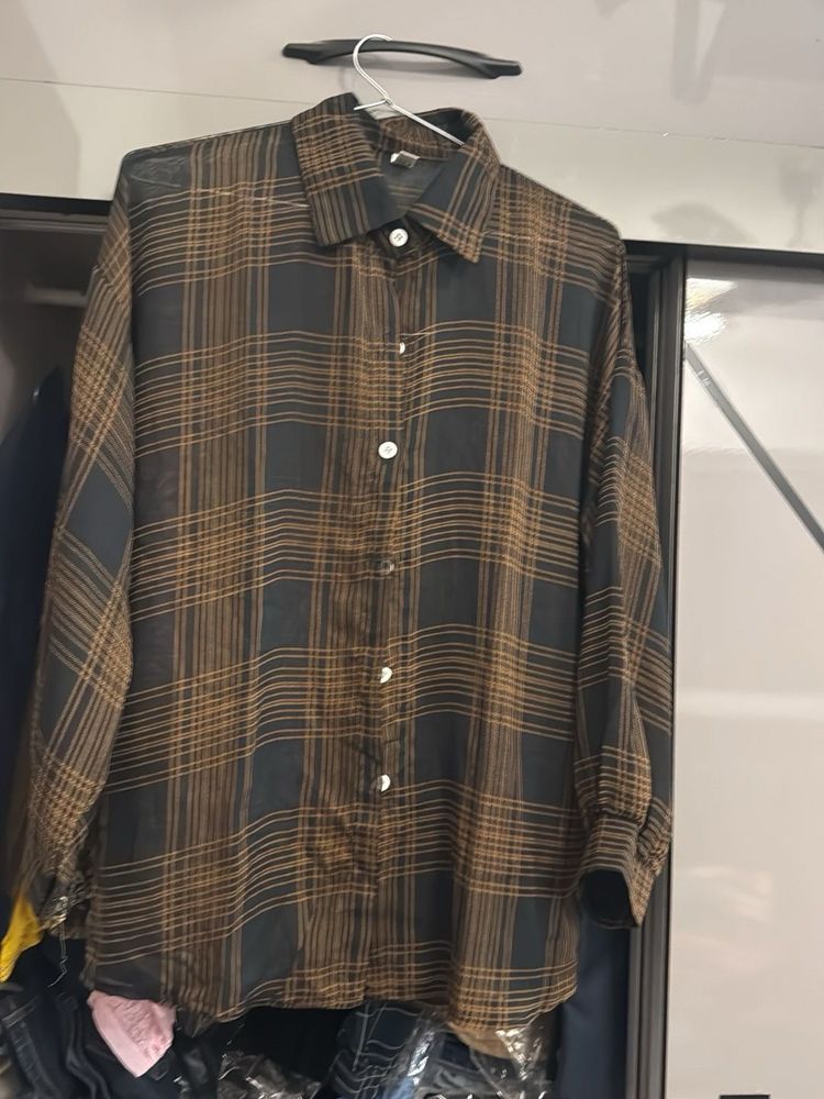 Brown Plaid Button-Down Shirt