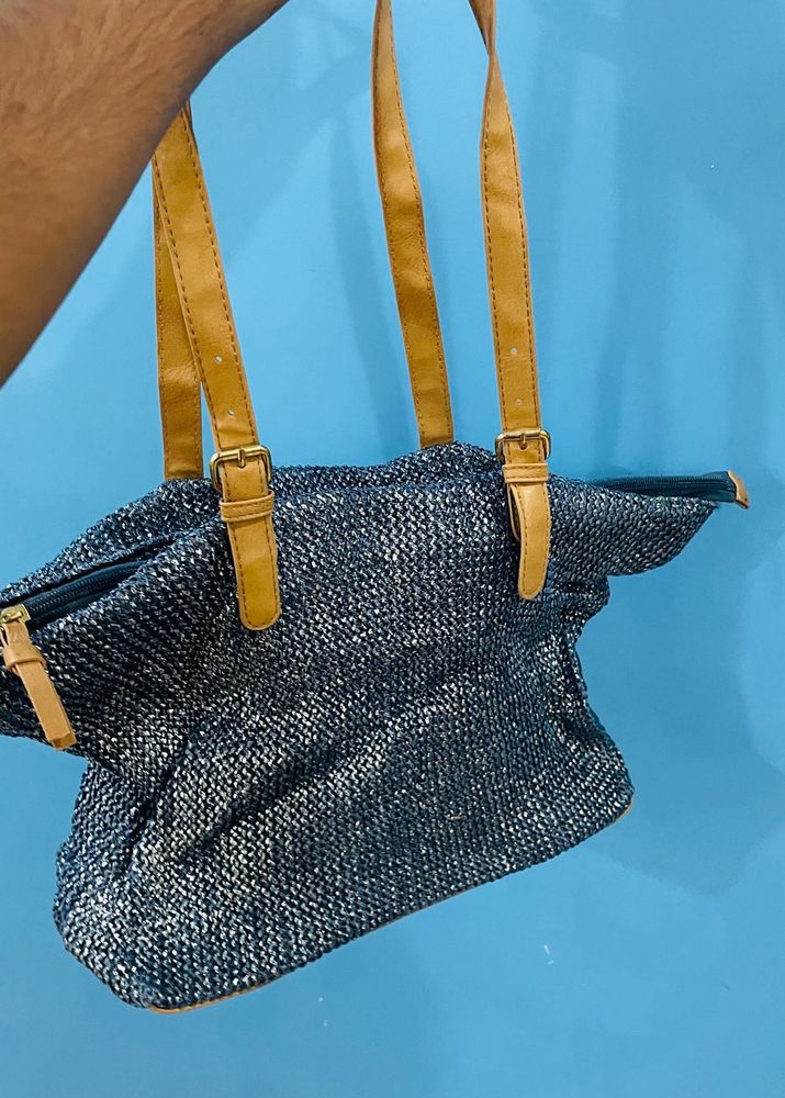 Stylish Handwoven Tote Bag with Faux Leather Strap