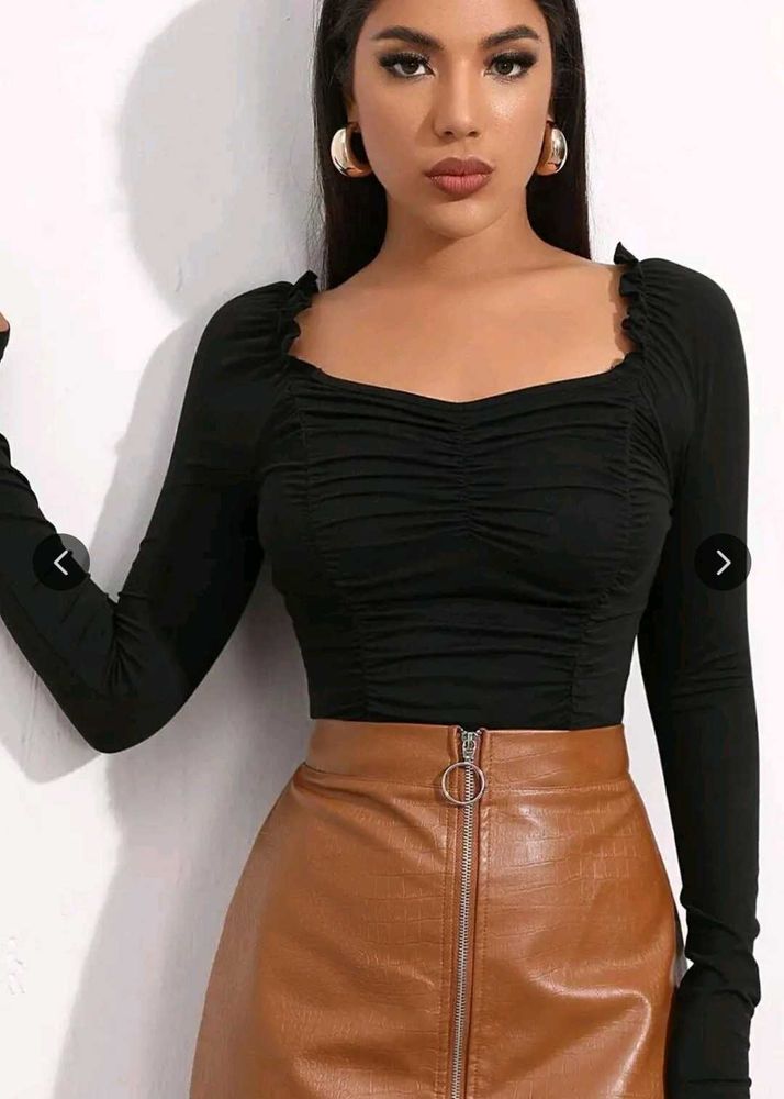 Black Ruched Long Sleeve Top
