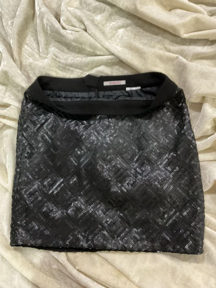 Black Sequin Mini Skirt