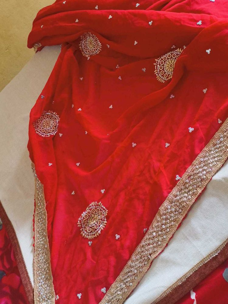 Red Embroidered saree