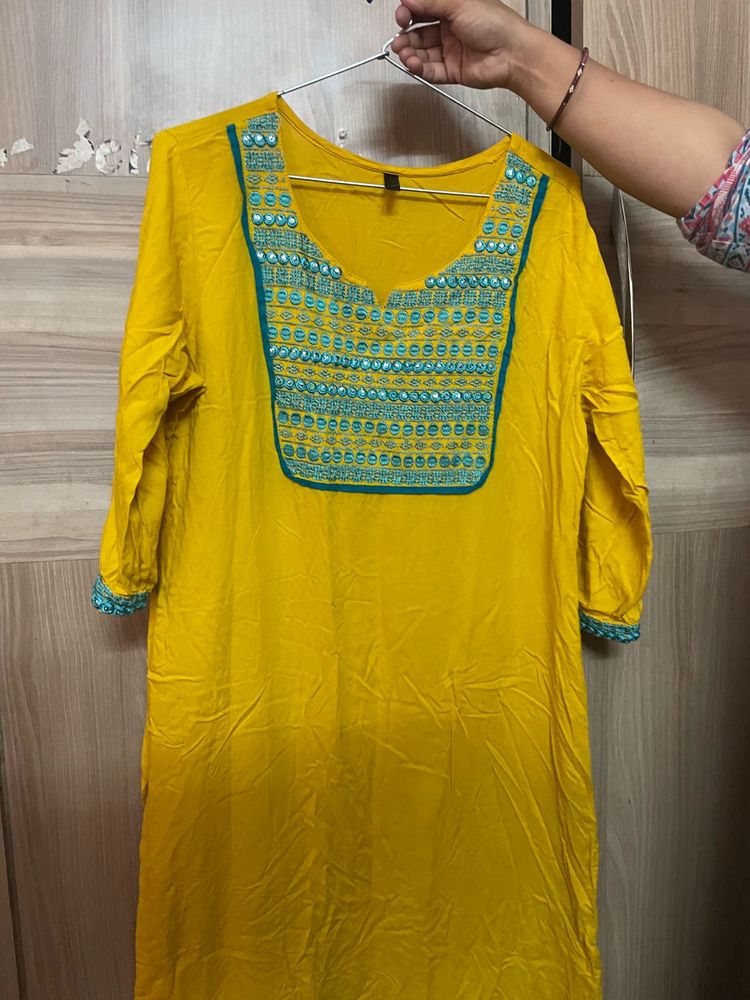 Yellow Embroidered Kurta
