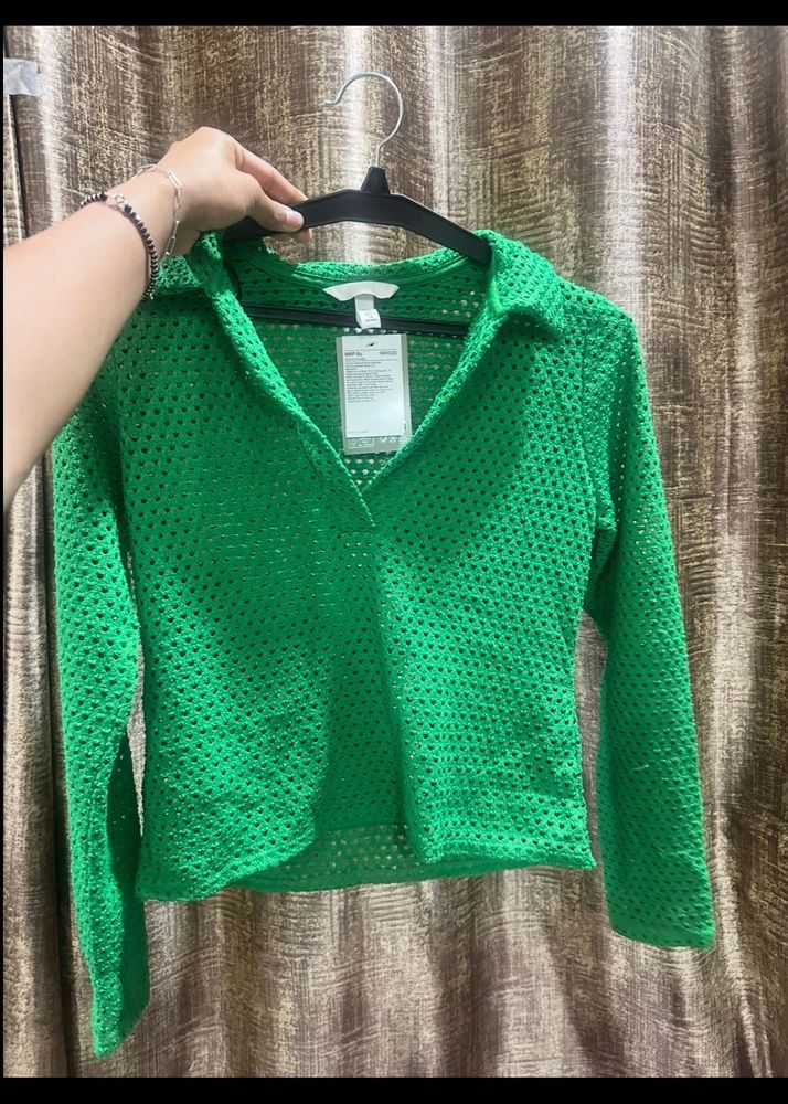 H&amp;M green eyelet top
