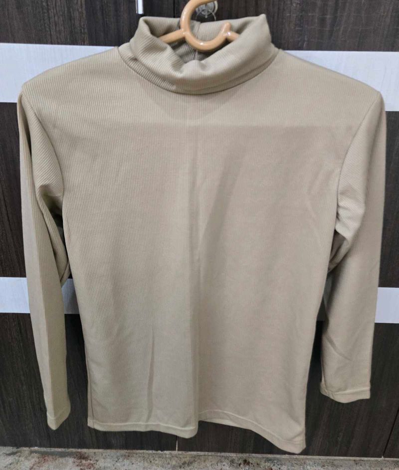 Combo Brown And Beige Turtleneck Long Sleeve Top