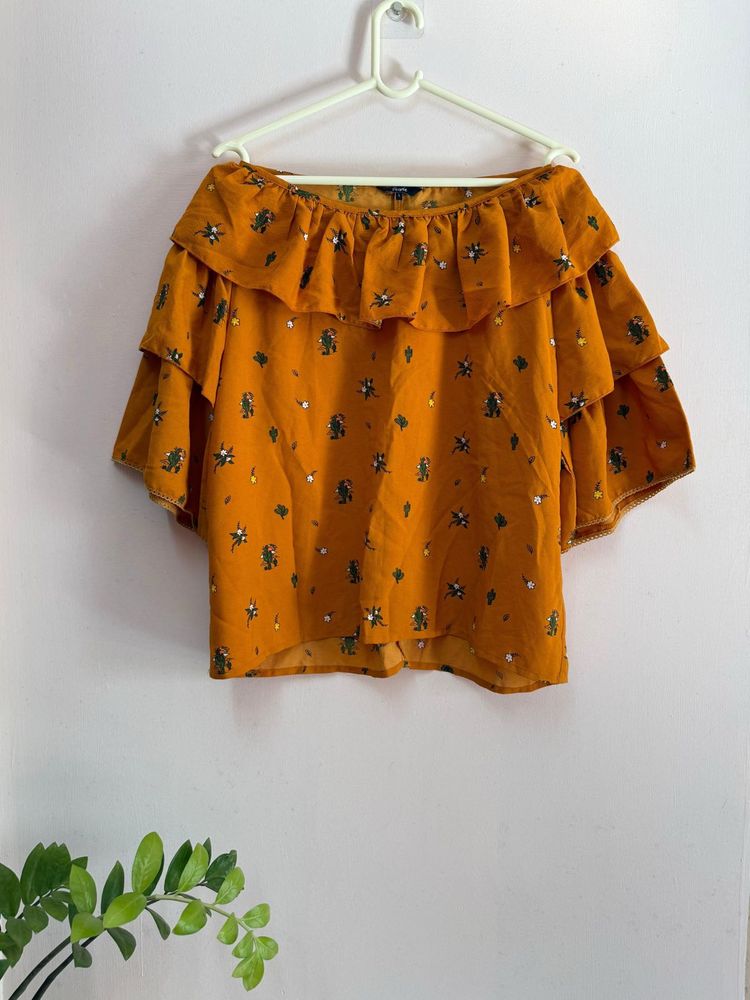 Chic Mustard Floral Off-Shoulder Top