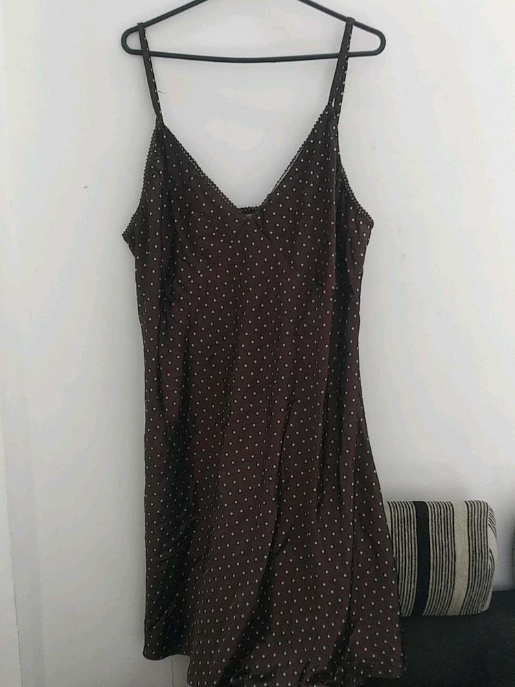 Brown Polka Dot Slip Dress