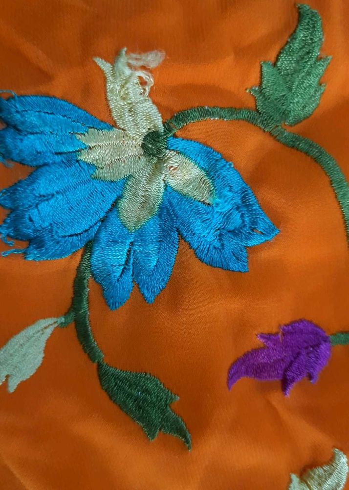 Women Orange Embroidered Straight Kurta