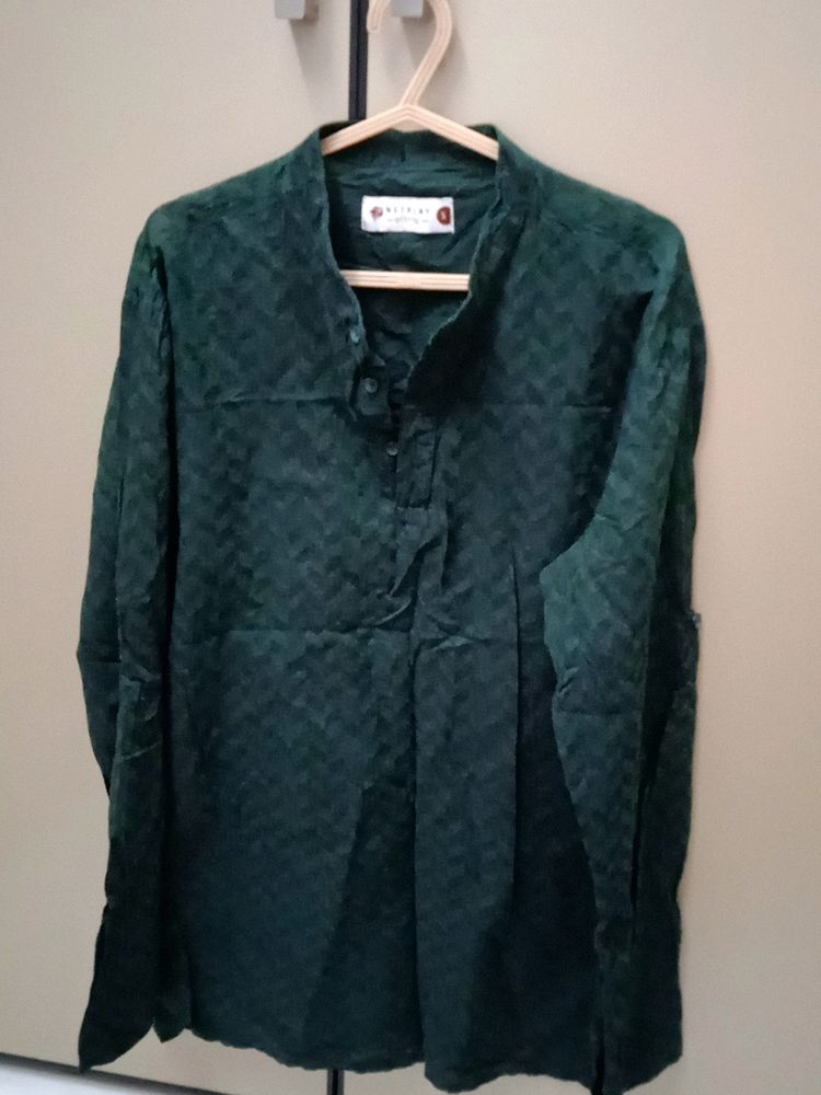 Self Printed Green Ethnic Wear Shirt