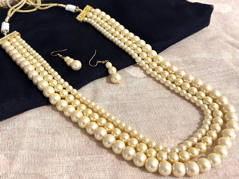 Elegant Layered Pearl Necklace &amp; Earrings