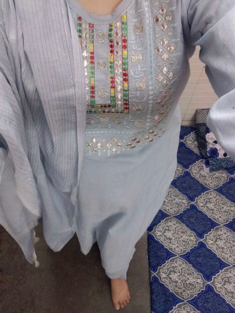 Light Blue Embroidered Kurta Set