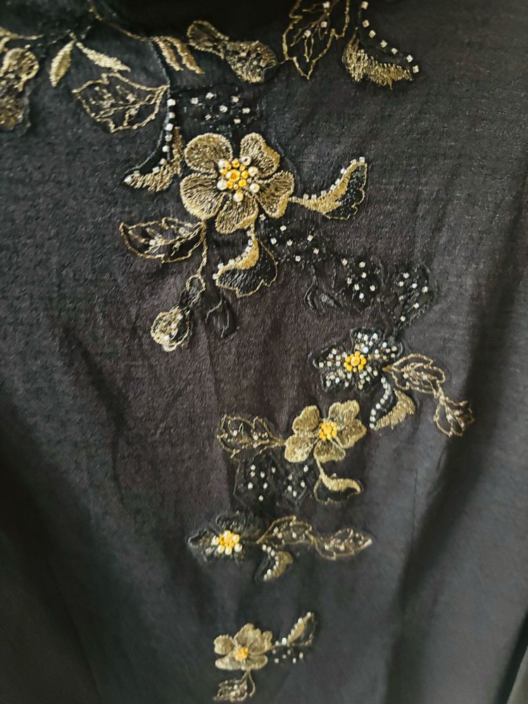 Embroidered Black Top
