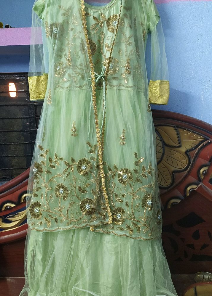 Long Frock With Shrug , Pant And Dupatta